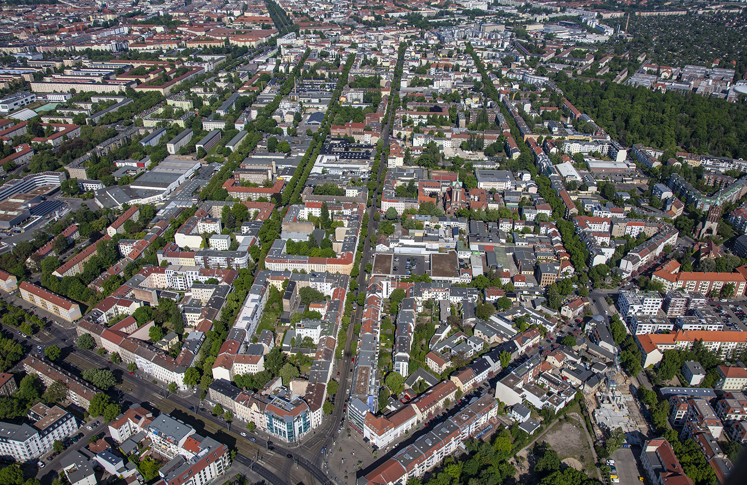 Luftbild Gebiet Langhansstraße, von Osten aufgenommen, Foto: Dirk Laubner, Mai 2019